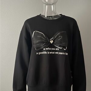 Women's Black Sweatshirt with 3D Bow &Rhinestone Accent-“Be Who You Are", Size L